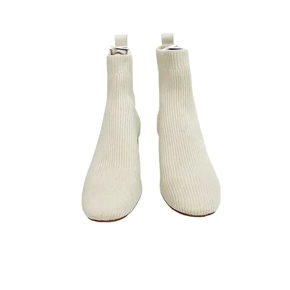 EVERLANE The Day Glove Ribbed Round Toe Pull On Sock Boot in Bone - Picture 4 of 10